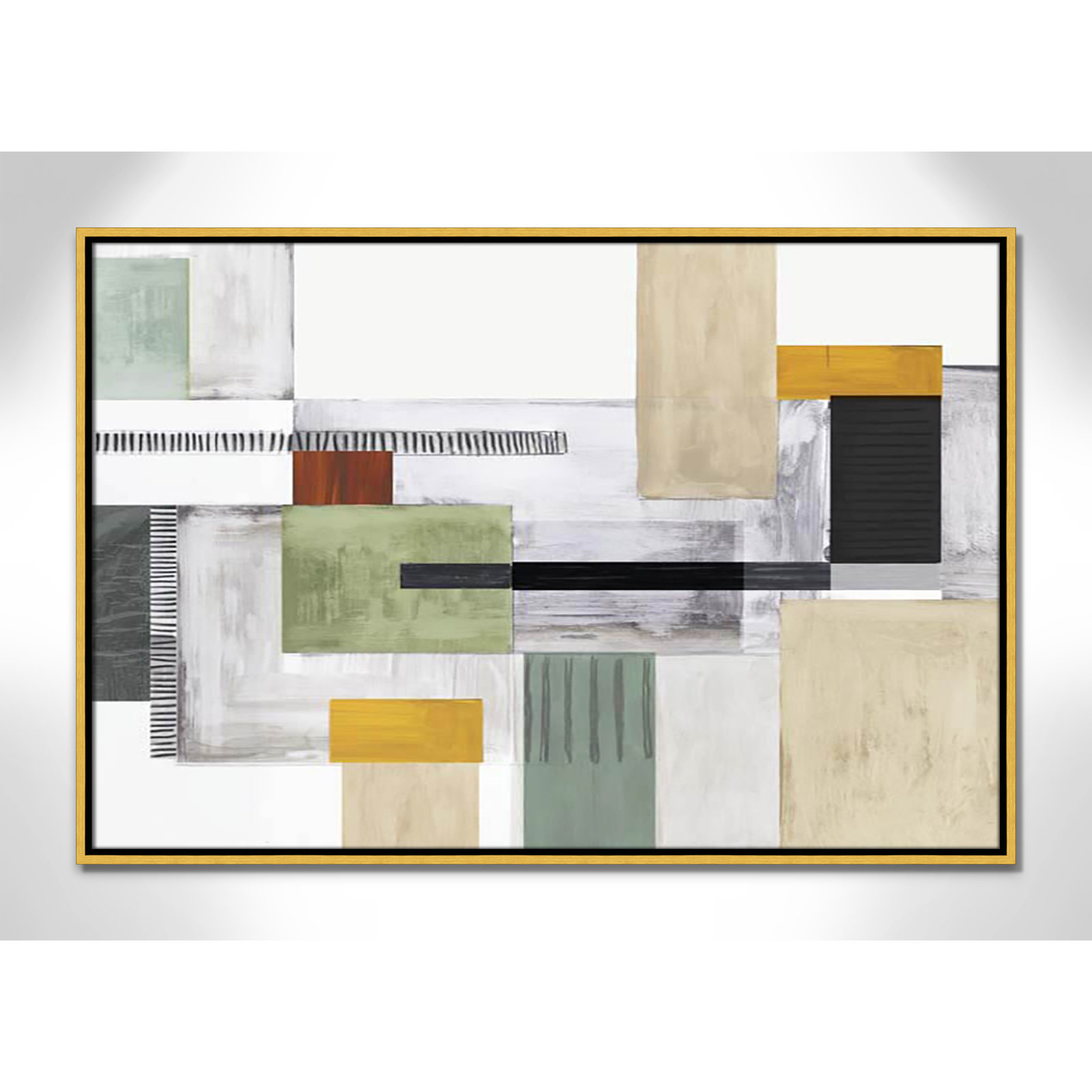 Playful Blocks Print by Tom Reeves, 25.5" H x 37.5" W x 2" D, Gold Floater Framed, No Mat
