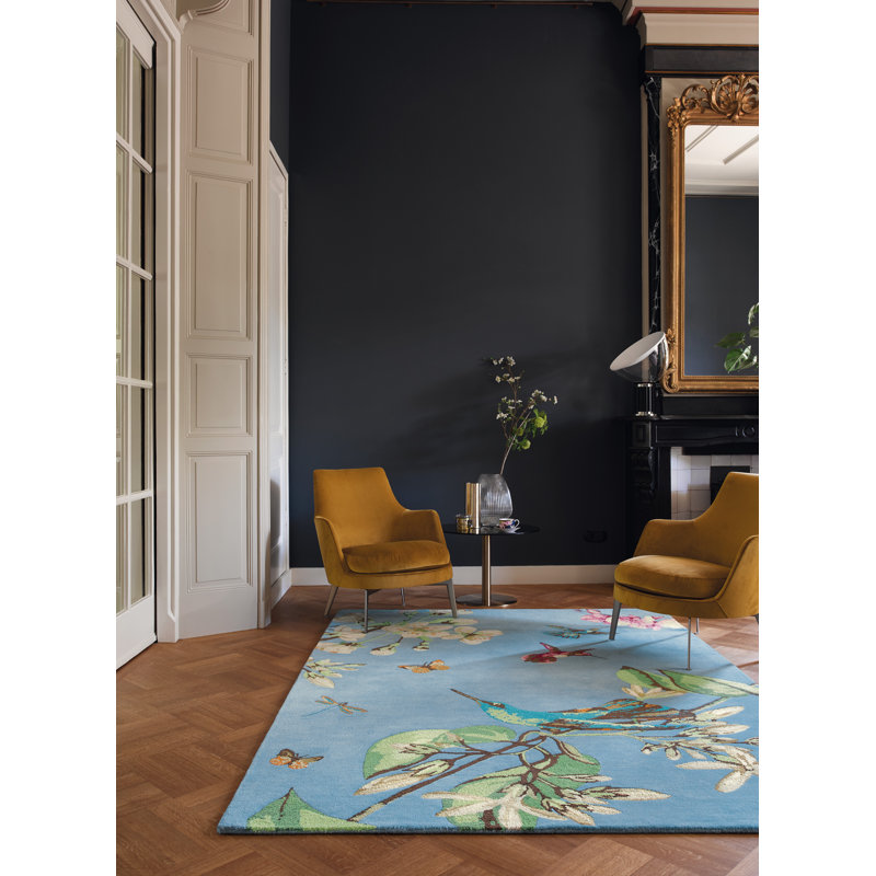 Hand Tufted Area Rug in Blue/Green/Ivory, Rectangle 5'7" x 7'10"