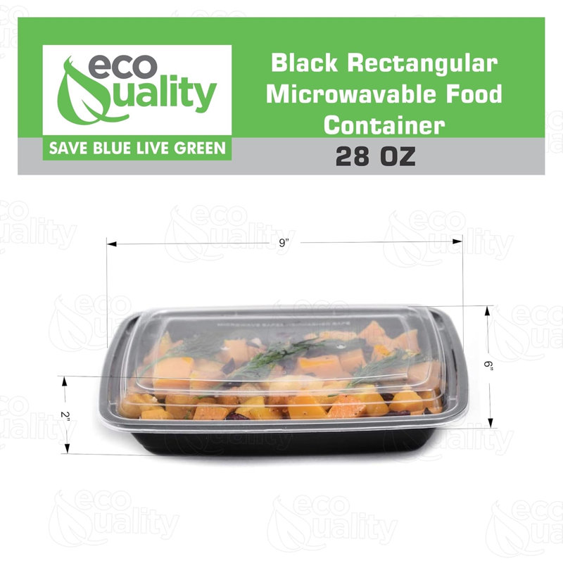 Bols rectangulaires noirs 28 oz avec couvercles - Rangement des aliments, préparation de repas, boîte à bento, micro-ondes et lave-vaisselle (450)