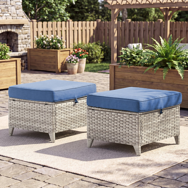 Repose-pieds d'extérieur avec coussin Bonia, Bleu marine