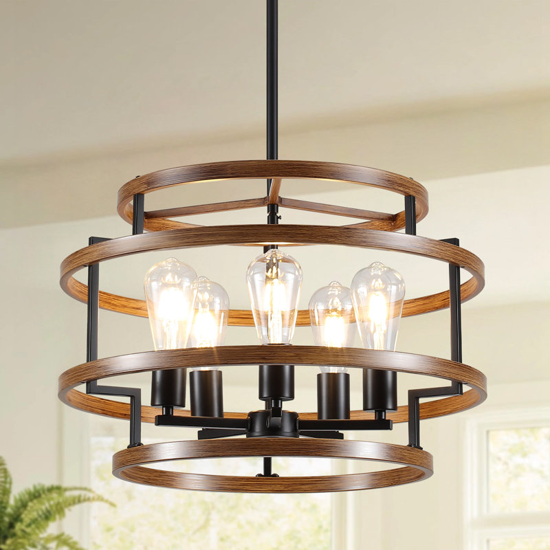  5-Light 20 inch Dimmable Industrial Retro Caged Chandelier For Bedroom, Kitchen, Entryway,Diningroom, Brown