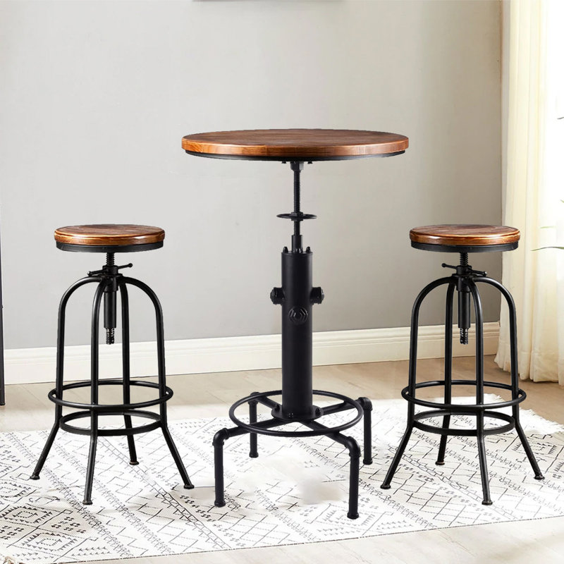 Jezer 2 - Person Pine Solid Wood Top Pedestal Base Dining Set