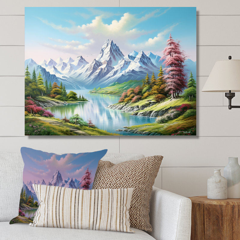 Paysage de rêve sur un lac de montagne sur toile, Black Picture Framed, 12" H x 20" W