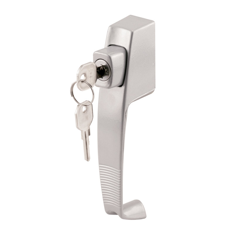 Aluminum, Push Button Screen Or Storm Door Latch With Tie Down And Key