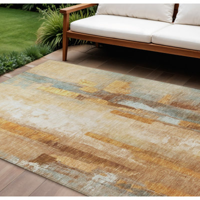 Tapis intérieur lavable abstrait en cuivre et ivoire 9 pi x 12 pi