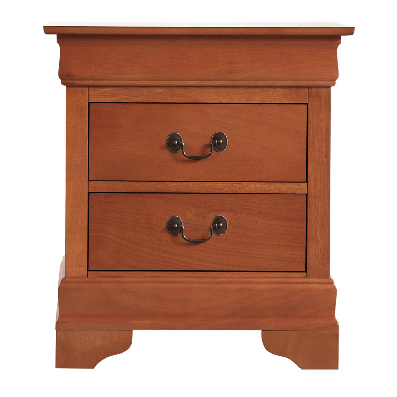 Table de chevet avec 2 tiroirs, Brun
