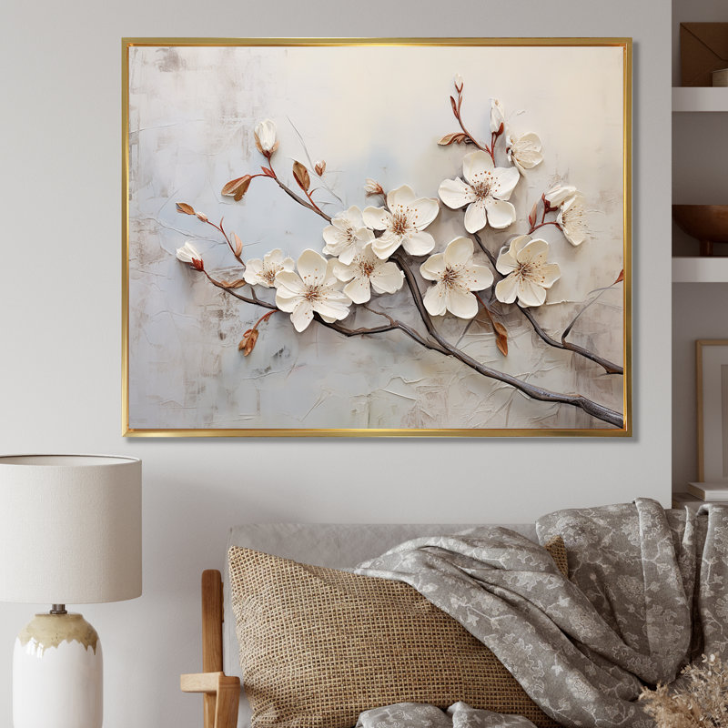 Nicholls - Fleur de pommier, art mural, salon_106419, H 12 po x l 20 po x P 1 po, Toile avec cadre flottant or