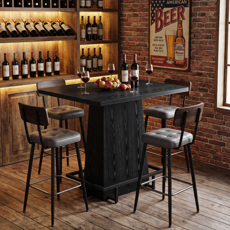 Table de bar rectangulaire de 47 pouces avec repose-pieds en métal pour bar, restaurant, café (noir)