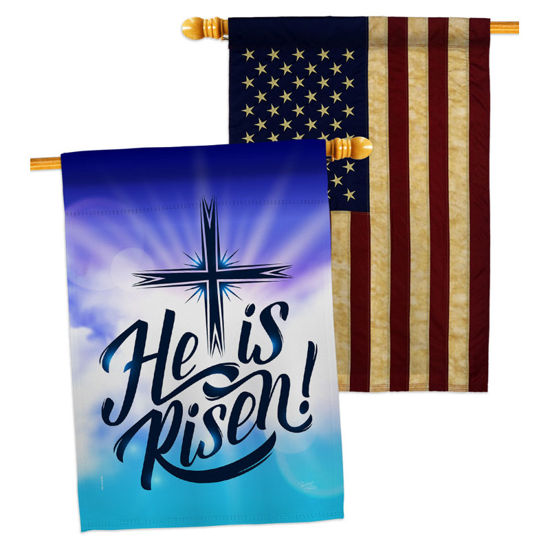 Drapeau de maison en polyester 40 x 28 po He Is Risen