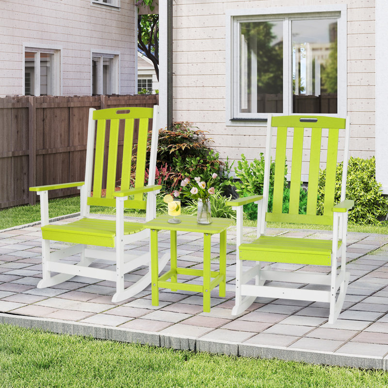Chaise berçante d'extérieur en PEHD Aoodor, Vert citron et blanc