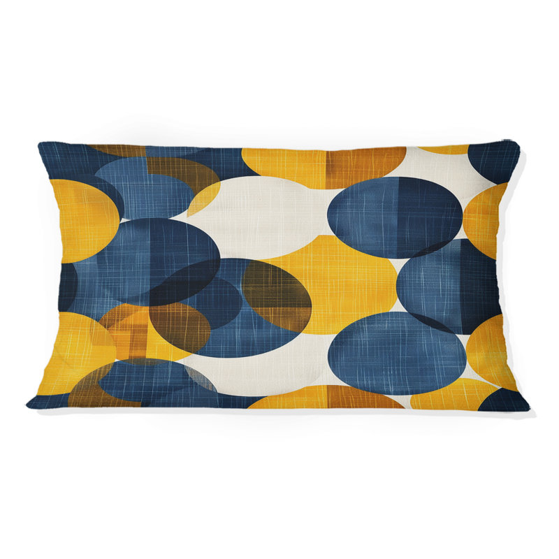 Coussin lombaire rétro bleu jaune Midcentury I - Midcentury