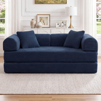 64.7" Boneless Corduroy Sleeper Sofa Bed, Modular Futon Couch, Compression Foam Sofa with 2 Pillows, No Assembly Required
