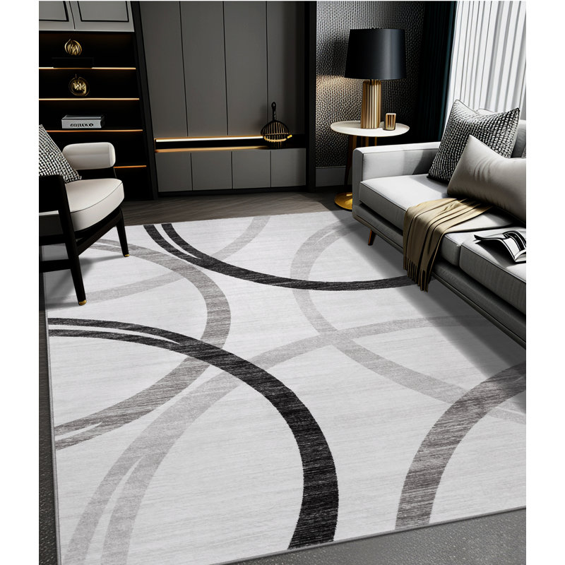 Modern Wave Curve Machine Washable Area Rug in Whige, Rectangle 6' x 9'
