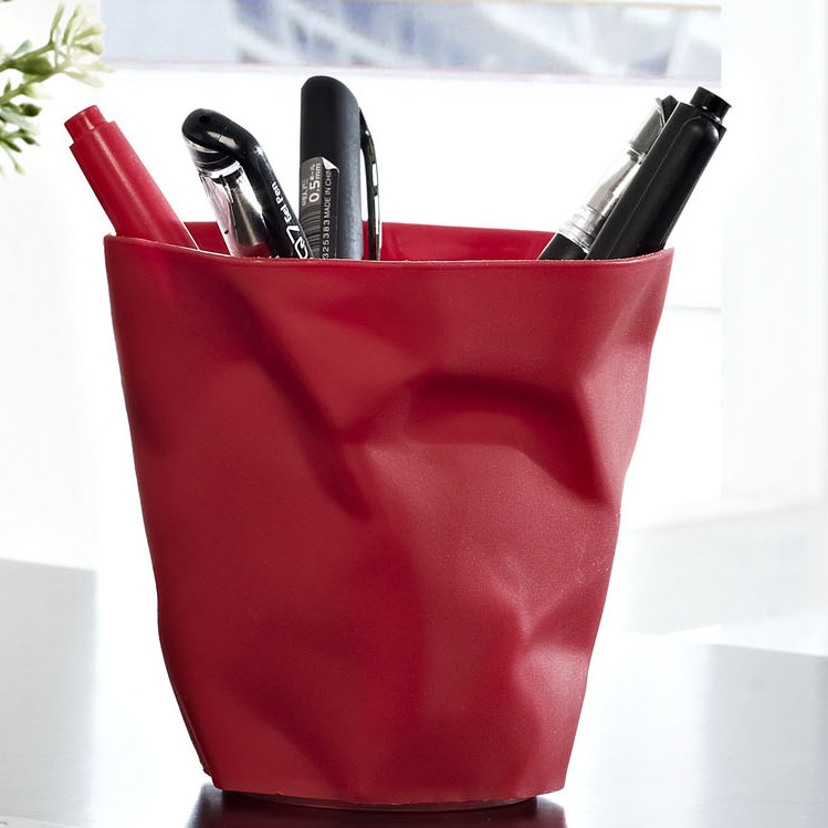 Modway Lava' Crumpled Paper Modern Pencil Holder, Red