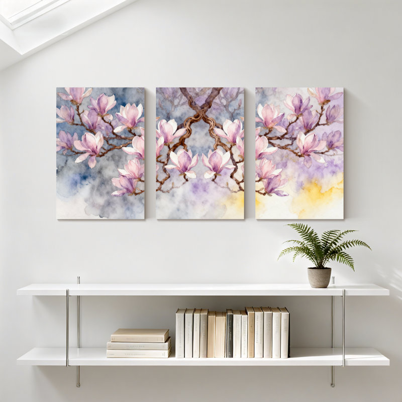 Magnolia rose sur fond doux, ensemble de 3 impressions sur toile, H 18 po x l 36 po