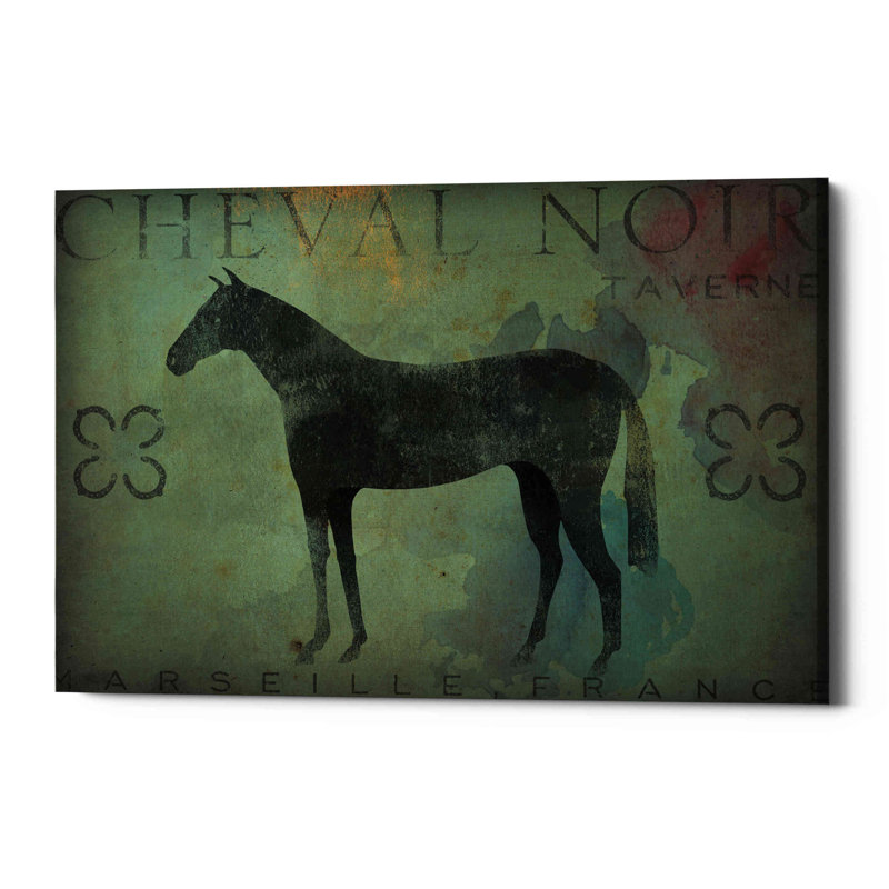 Cheval noir v1 - Impression sur toile tendue, H 26 po x l 40 po x P 1,25 po