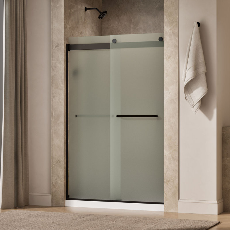 Levity 47.63" x 74" Bypass Shower Door with CleanCoat Technology, Anodized Dark Bronze, Frosted