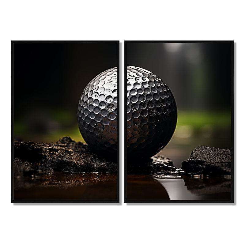 «Golfers Focus» - art mural toile de golf, Noir, H 36 po x l 48 po, Impression encadrée flottante