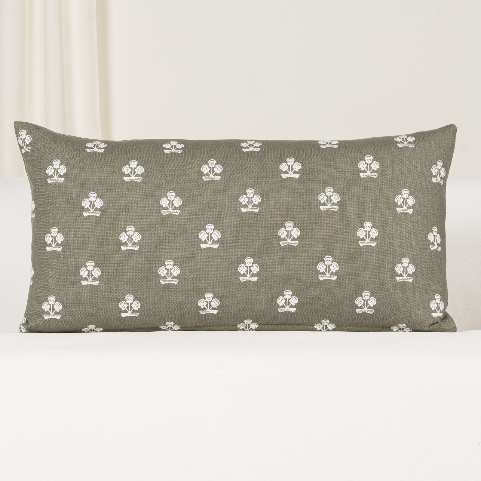 Hamachi Cotton Throw Pillow, Polyester, Rectangle 12"H x 21"W, Sage Green Floral