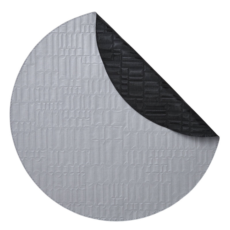 Chequer Vinyl Round Placemats, Gray/Black