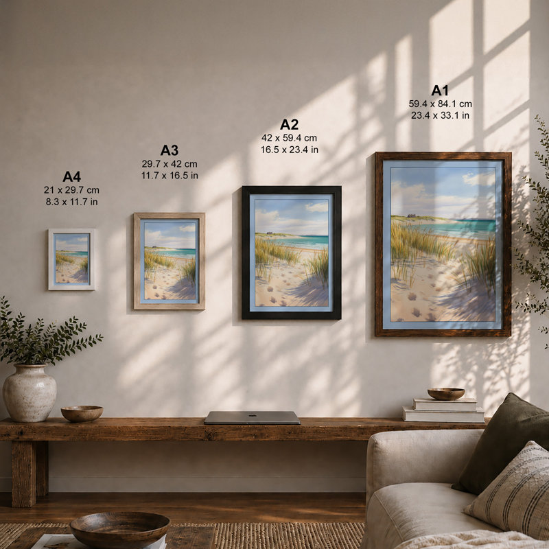 Quiet Shoreline Coastal - Framed Print, A2 - 59.4 x 42.0 cm, Oak