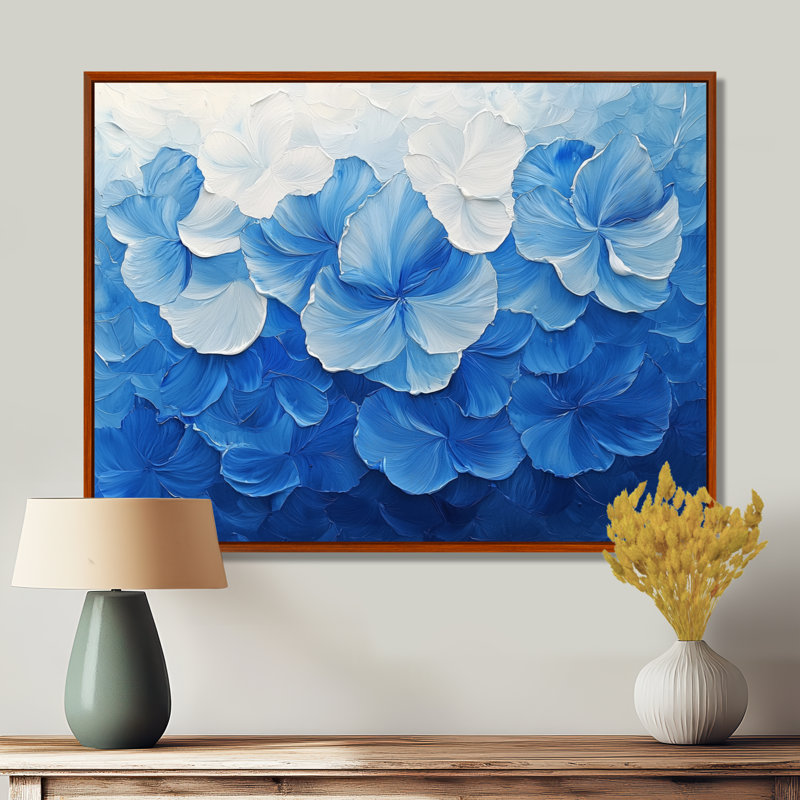 Blanc sur velours bleu jonquilles Bloom III - Jonquilles, art mural, Brun, H 16 po x l 32 po, Floater Framed