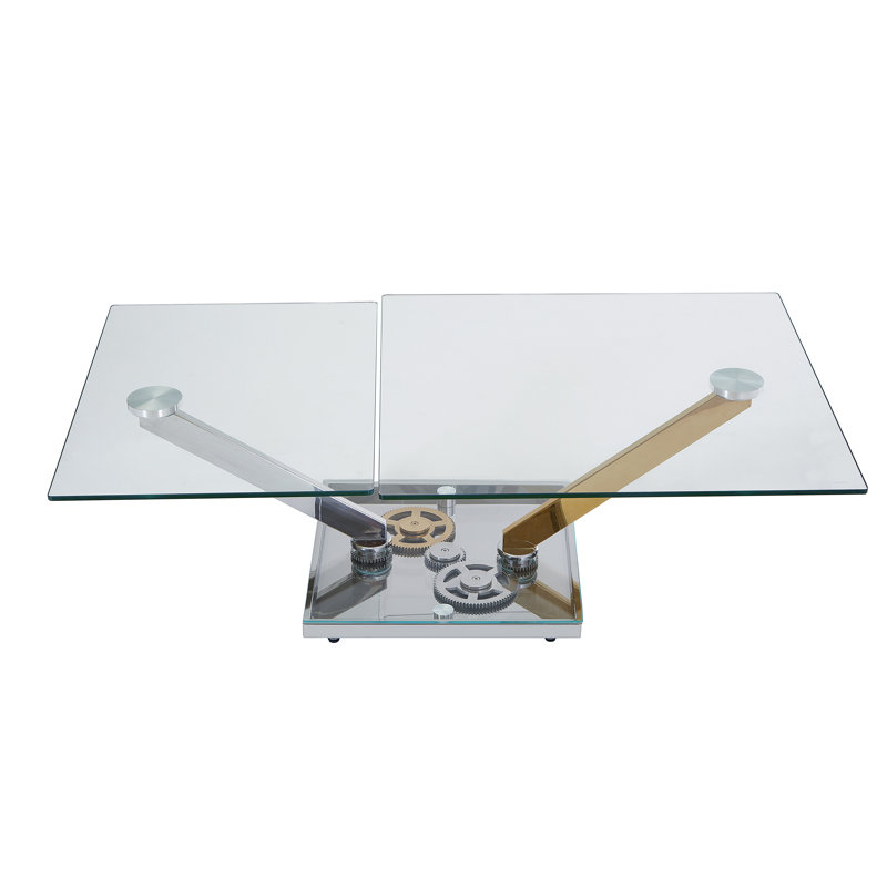Table de cocktail contemporaine à plateau en verre extensible