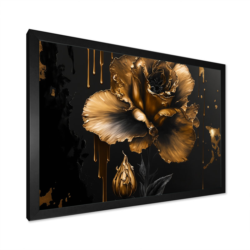 Noir et doré Glaïeul III - Glaïeul, art mural, Cadre simple noir, H 12 po x l 20 po x P 1 po