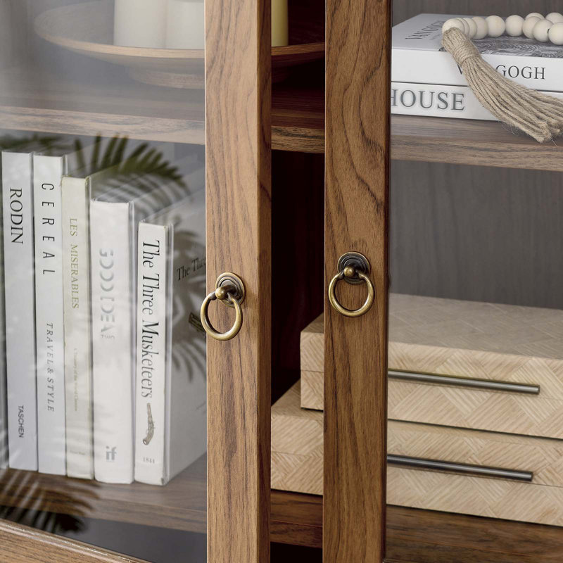 Tessa Tall Walnut Arched Storage Display Cabinet with Glass Doors