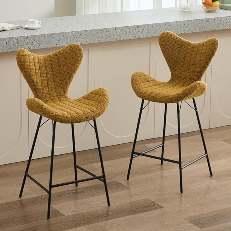 Upholstered Counter Stool with Metal Frame, Yellow