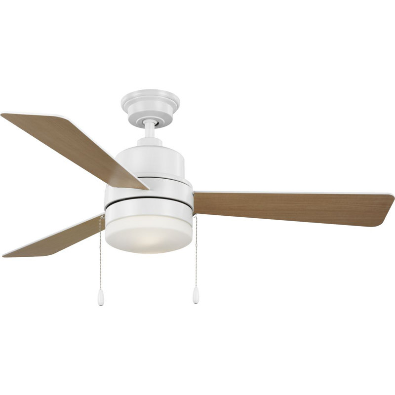 52" Indoor Ceiling Fan With Light Kit And Opal Shade, Satin White