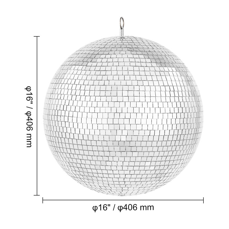 Boule disco miroir avec boule suspendue argentée 12 po, H 16 po x l 16 po x P 16 po