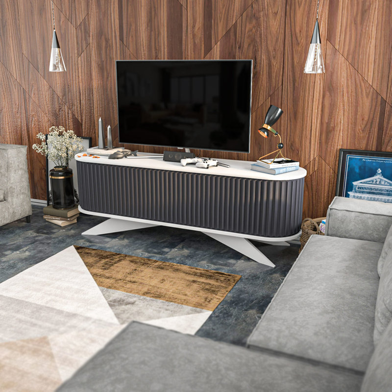 Meuble télé moderne avec finition anthracite et blanche, 70,9 x 16,9 x 23,6 pouces | 100% panneau de particules enduit de mélamine, épaisseur: 0,7 pouce | Design élégant et fonctionnel pour le salon et les espaces de divertissement