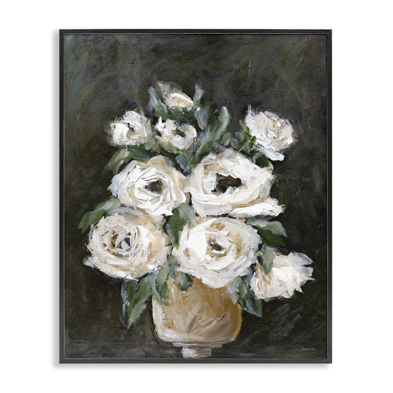  Roses sur nature morte, estampe numérique encadrée par Amanda Hilburn, H 14 po x l 11 po, Giclée encadrée noir minuit