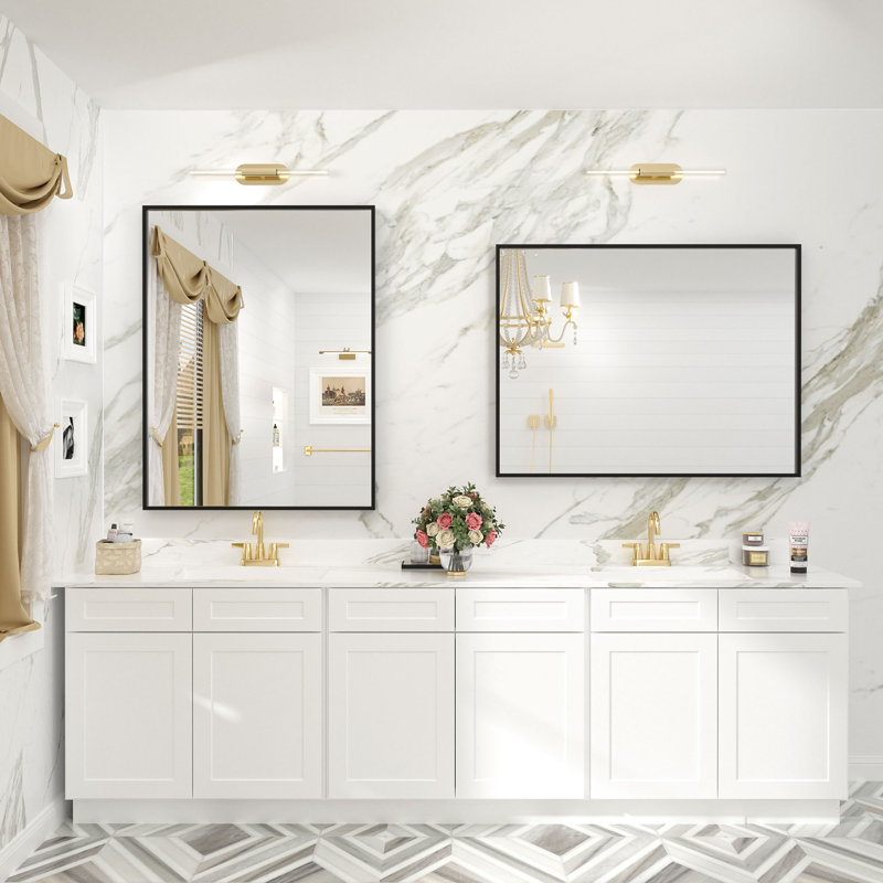 Amara Tempered Glass and Aluminum Alloy Framed French Cleat Mounted Wall Mirror, 40" x 30"