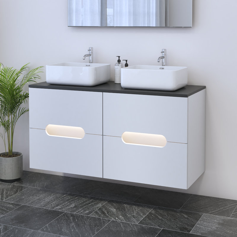 Meuble-lavabo double 47,2 po avec plateau Kashden, Noir
