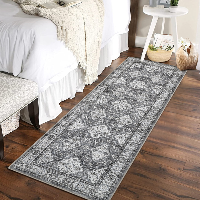  Area Rug 9 x 12 Vintage Floral Living Room Rug Non Slip Backing Stain Resistant Accent Rug Washable Farmhouse Carpet for Dining Room Bedroom Grey