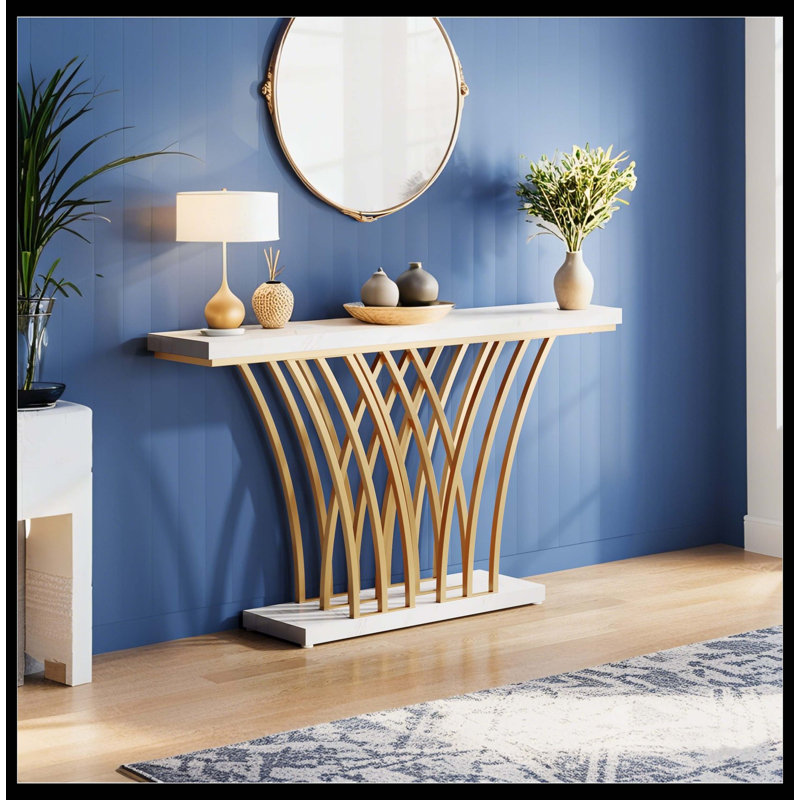 Console 59 "en faux marbre avec base géométrique en métal