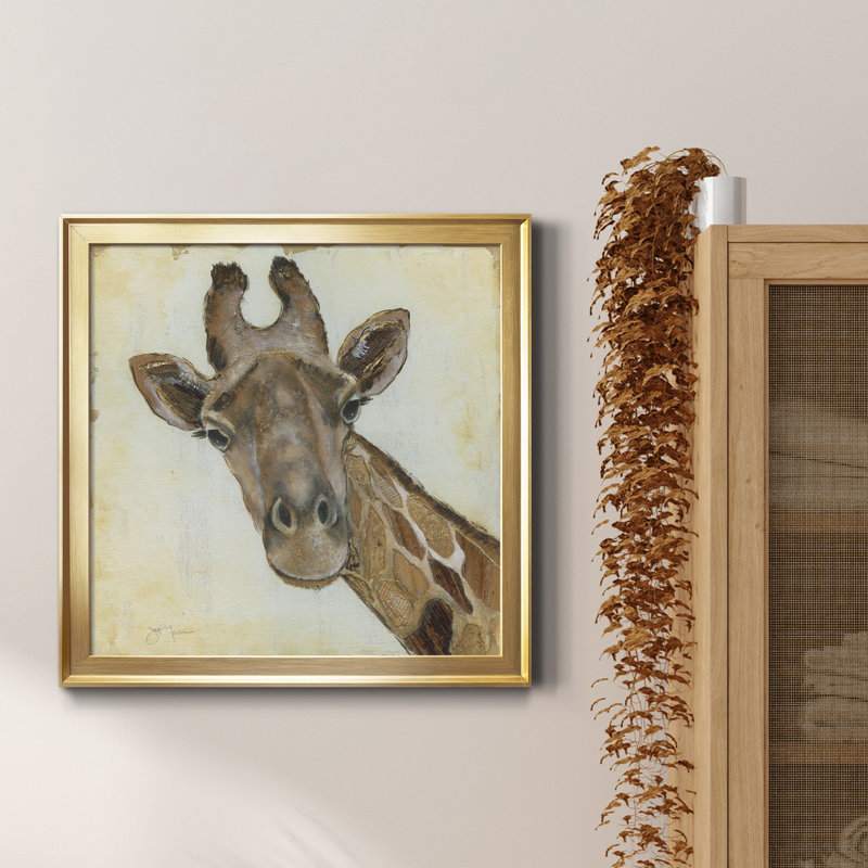 Girafe à motifs - peinture sur toile encadrée, H 30,5 po x l 30,5 po x P 1,5 po, Encadrement doré