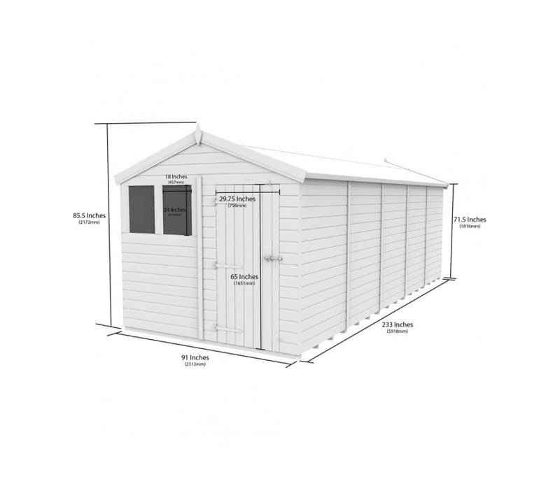 Total Sheds 8ft x 20ft Apex Garden Shed - Single Door - No Windows - Pressure Treated Timber - UK Manufactured