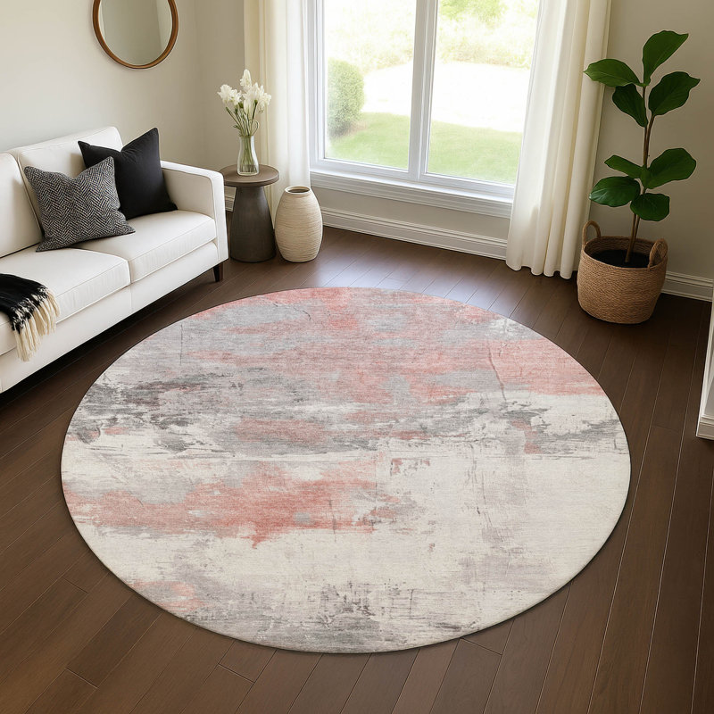 Premium Machine Washable Mehara AMF1685 Abstract Rug, Round 8'