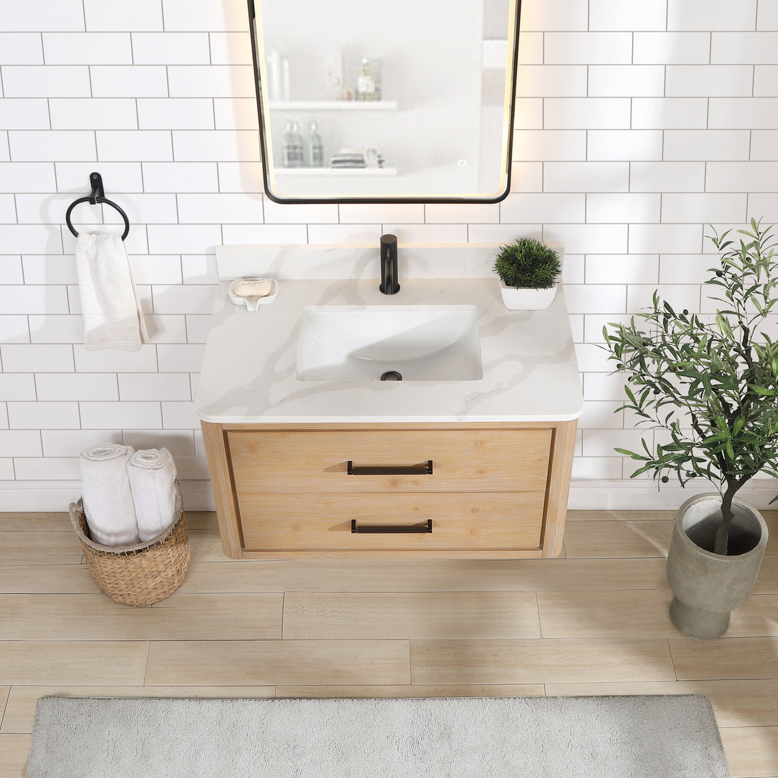 Cristo 36'' Single Bathroom Vanity, Fir Wood Brown