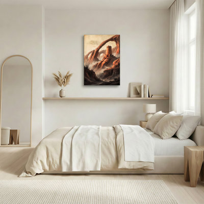 «Stone Tower and Giant Rock Arches in Misty Orange Canyon», art mural sur toile