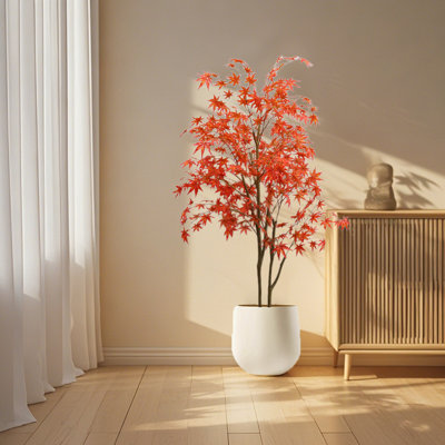 Érable artificiel 4 pi / 5 pi / 6 pi, plante d'érable automnal en soie douce avec pot en plastique, pour la décoration du salon