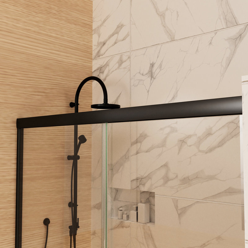 Matte Black Sliding Shower Door With Scum Coatings And Clear Vision 54" X 72" Water-repellent Panels