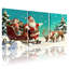 Noël, père Noël, traîneau, renne, paysage enneigé, boîtes-cadeaux, scène d'hiver, ensemble de 3 impressions sur toile-622941668