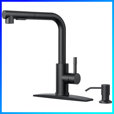 Modern Kitchen Faucet – Single Handle With Pull-Out Sprayer & Soap Dispenser, Fits Bar, RV, Farmhouse, Laundry & Outdoor Sinks,Modern