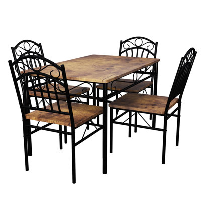 Ensemble de table de salle à manger moderne 4 pièces avec 2 chaises rembourrées et banc, table de cuisine industrielle avec pieds en métal robustes, mobilier peu encombrant