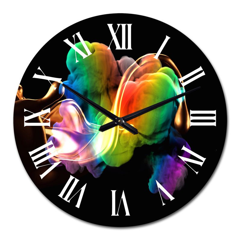 Rainbow Splash on Black - Horloge murale moderne, Grand