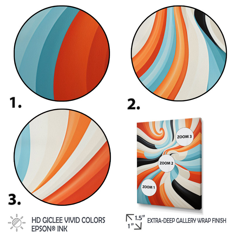«Imtithal Orange Mid Century Optic Illusions I», reproduction d'art sur toile, Cadre photo noir, H 20 po x l 12 po x P 1 po